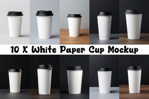 10 X White Paper Cup Mockup: Graphics for Coffee Cups