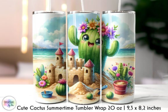 Cactus on the Beach Funny Tumbler Design: Graphics & Tumbler Wraps