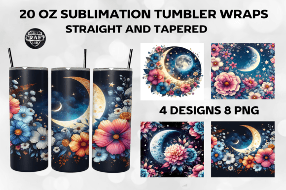 Celestial Moon Flowers Tumbler Wrap 20oz Graphics