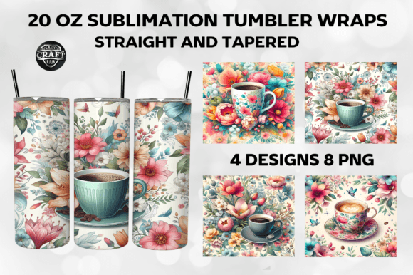 Coffee Cup Spring Floral Tumbler Wrap Graphics