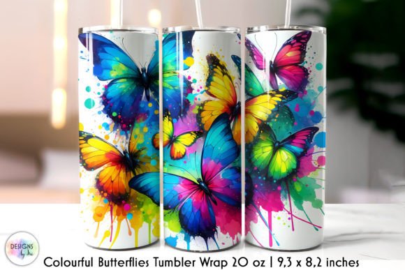 Colourful Butterflies Skinny Tumbler Graphics & Tumbler Wraps