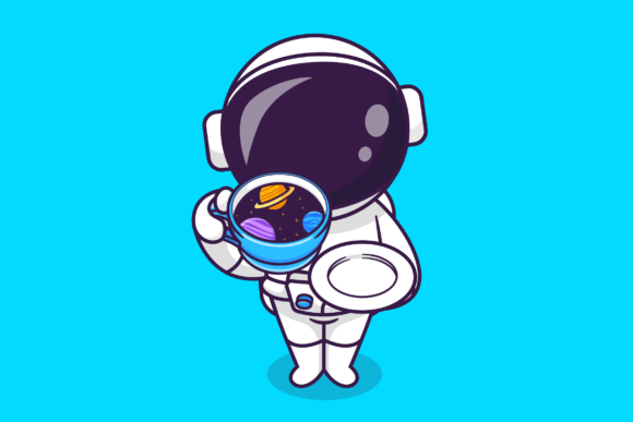 Cute Astronaut Drink Coffee Space Cup Graphics