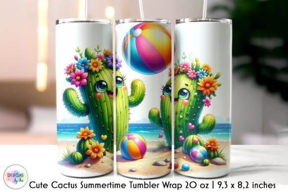 Cute Cactus Summertime Tumbler Wrap Graphics