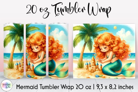 Cute Mermaid on the Beach Tumbler Wrap Graphics