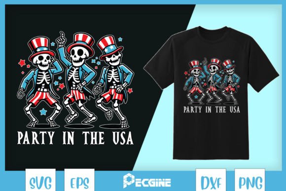 Dancing Skeleton American Flag July SVG Graphics