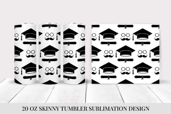 Graduation Hats Skinny Tumbler Wrap PNG: Graphics & Illustrations