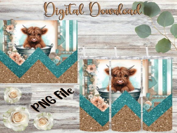 Highland Cow V Split Glitter Tumbler Graphics