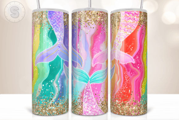 Mermaid Tails Colorful 20Oz Tumbler Wrap: Graphics for Crafts & Content