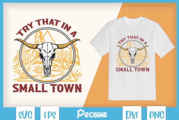 Music Small Town Cow Skull Western Graphics for T-Shirt Designs