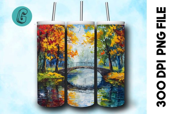 Oil Paint Autumn Park Tumbler Wrap 25: Illustrations & Graphics