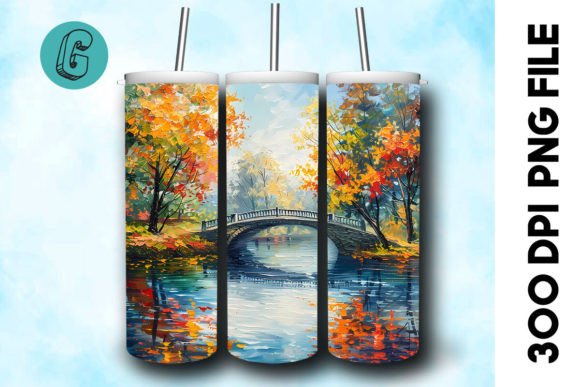 Oil Paint Autumn Park Tumbler Wrap 38: Illustrations & Graphics