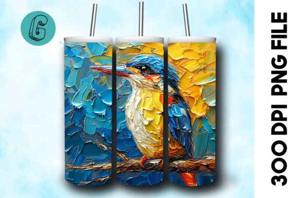 Oil Paint Cute Bird Tumbler Wrap 31: Illustrations & Graphics
