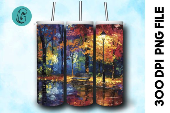 Oil Paint Fall Street Tumbler Wrap 23 Graphics & Illustrations