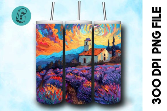 Oil Paint Lavender Field Tumbler Wrap 23 Graphics