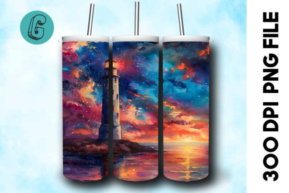 Oil Paint Lighthouse Tumbler Wrap 36 Graphics & Illustrations