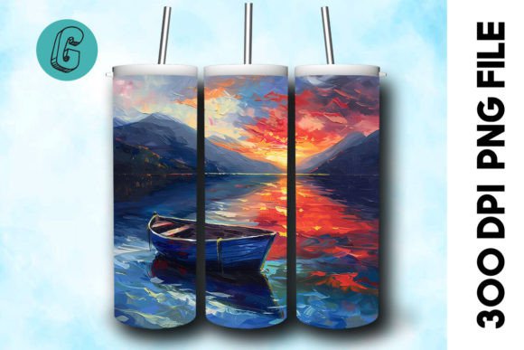Oil Paint Lonely Boat Tumbler Wrap 38 Graphics & Illustrations