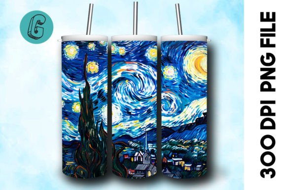 Oil Paint Starry Night Tumbler Wrap 21 Graphics & Backgrounds