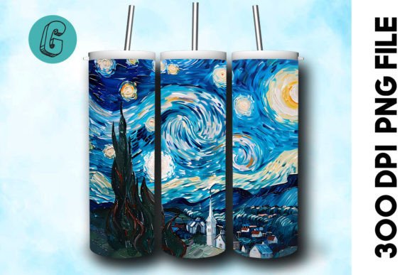 Oil Paint Starry Night Tumbler Wrap 25 Graphics & Backgrounds