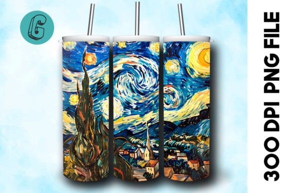 Oil Paint Starry Night Tumbler Wrap 28 Graphics & Backgrounds