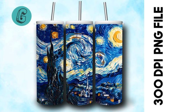 Oil Paint Starry Night Tumbler Wrap 38 Graphics & Backgrounds