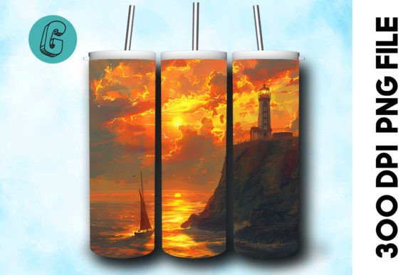 Oil Painting Lighthouse Tumbler Wrap 22