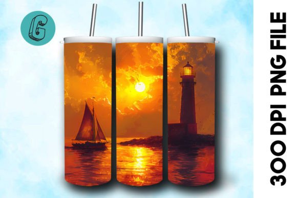 Oil Painting Lighthouse Tumbler Wrap 38 Graphics & Illustrations