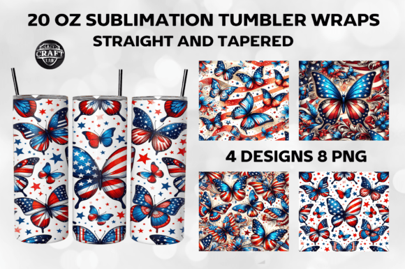 Patriotic Butterfly Tumbler Wrap 20oz Graphics