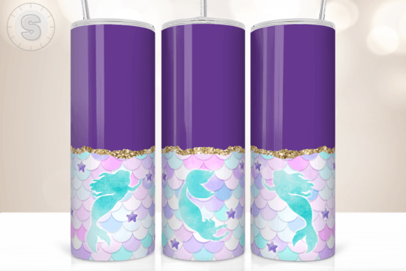 Purple Mermaid Gold Glitter Tumbler Wrap Graphics