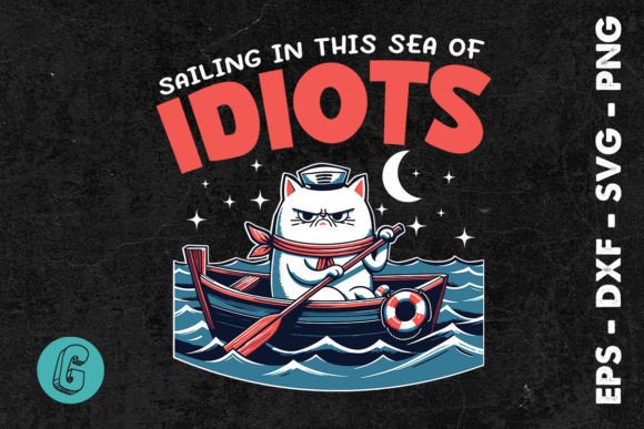 Sailing in This Sea of Idiots Cat SVG: Graphics for Crafts & Local Branding