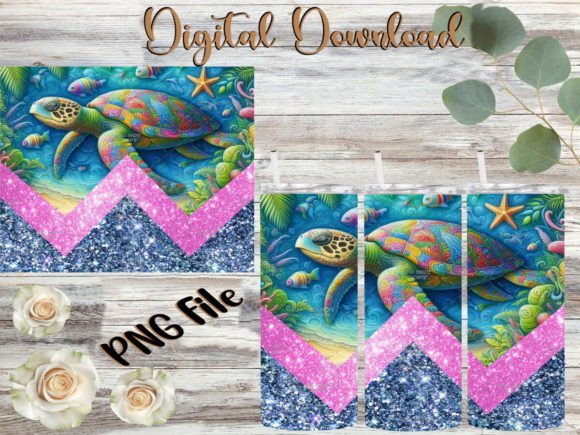 Sea Turtle Glitter V Split Tumbler Wrap: Graphics & Print Templates