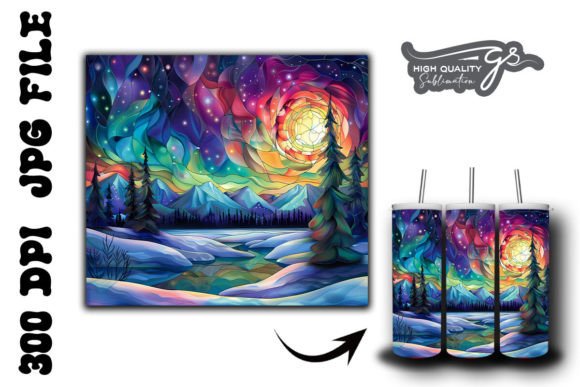 Stained Northern Lights Tumbler Wrap 32 Graphics