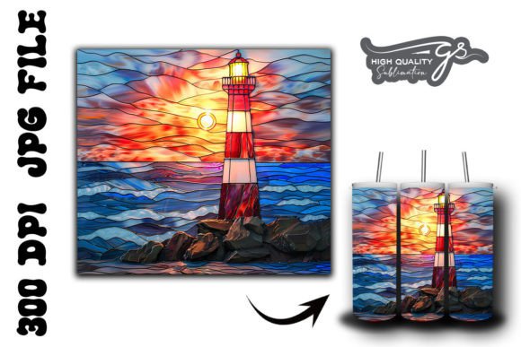Stained Pink Lighthouse Tumbler Wrap 38 Graphics