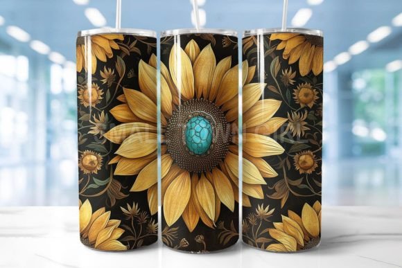 Tooled Leather Sunflower Tumbler PNG 2