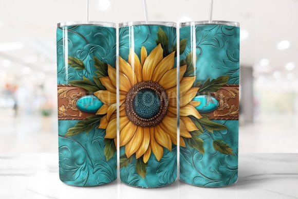 Tooled Leather Sunflower Tumbler PNG 8: Graphics for Tumbler Wraps