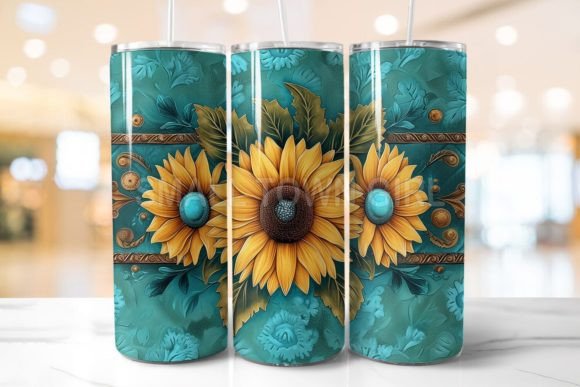 Tooled Leather Sunflower Tumbler Wraps & Graphics