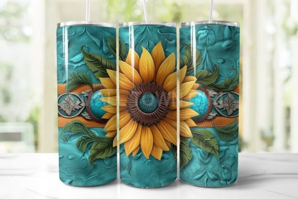 Tooled Leather Sunflower Tumbler Wraps & Graphics
