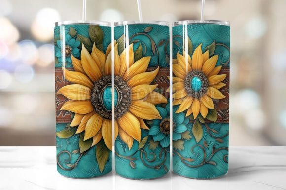 Tooled Leather Sunflower Tumbler Wraps & Graphics